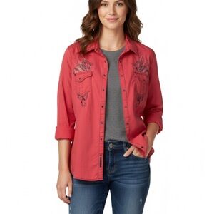 ROCK 47 by Wrangler Embroidered Snap Down Shirt, Women’s XXL, Pink